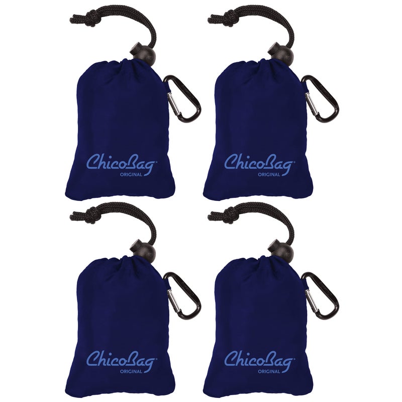 ChicoBag Original Compact Reusable Grocery Bag w/Attached Pouch and Carabiner Clip | Perfect for Shopping, Travel, Organization | Eco-Conscious Packable Tote | Mazarine Blue (Pack of 4) - Image 1